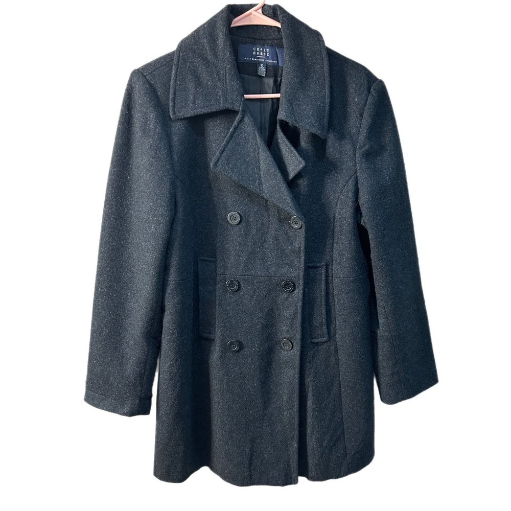 Crazy Horse Liz Claiborne Womens 10 Double Breasted Charcoal Gray Wool Pea Coat